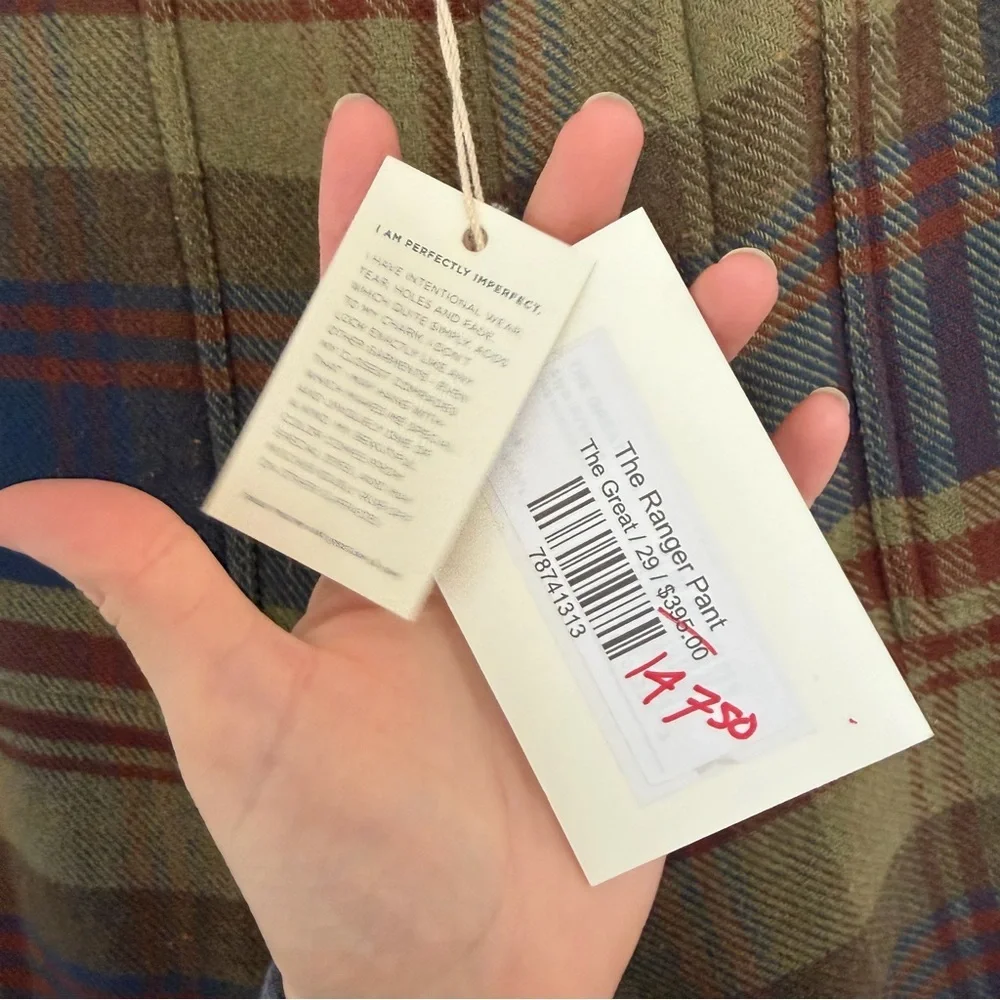NWT The Great Ranger Pants Sequoia Plaid Flannel Cropped Size 29 100% Cotton